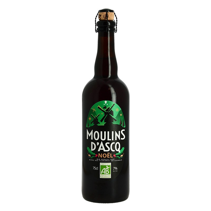 Coffret bières bio de noël Moulin d'Asq- 2 x 75 cl + 1 verre : Bières bio  et panachés MOULINS D'ASCQ alimentation bio - botanic®