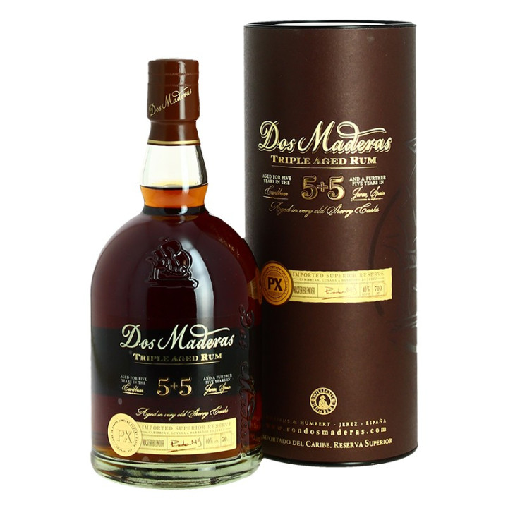 RHUM DOS MADERAS 5 ANS + 5 ANS EN FUTS DE PEDRO XIMENEZ 70 CL barbade et guyana