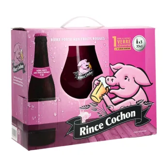 COFFRET Bière RINCE COCHON Rouge  3X33 cl  + 1 Verre