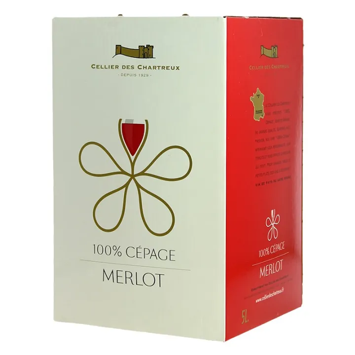 Acheter Bib 5L CELLIER des CHARTREUX MERLOT  vin de pays du Gard Rouge