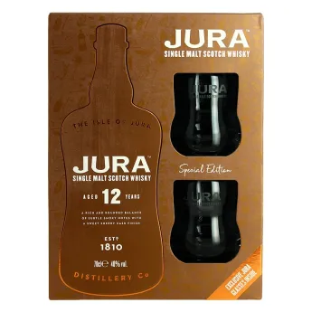 JURA 12 ans Single Malt Scotch Whisky Coffret + 2 Verres
