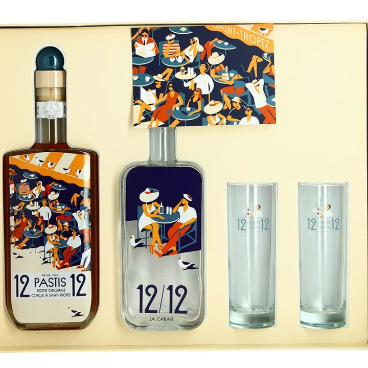 Coffret PASTIS 12/12 TRIPLETTE Pastis de St Tropez 70 cl