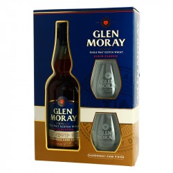 Coffret Whisky Glen Moray Chardonnay Cask Finish Speyside Whisky 70 cl + 2 Verres