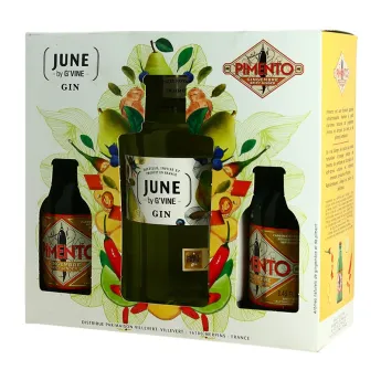 achat de Coffret liqueur de Gin JUNE POIRE 70 cl + 2 Pimento Gingembre 25 cl