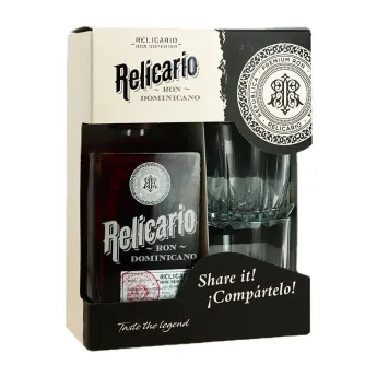 COFFRET de Rhum RELICARIO + 2 Verres, rhum ambré de République Dominicaine