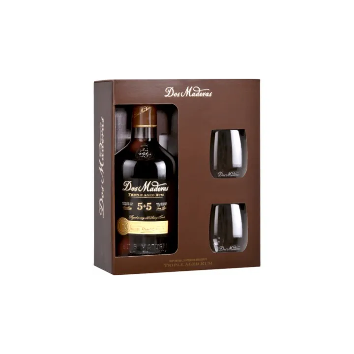 Acheter Rhum DOS MADERAS PX 5 +5  en Coffret Cadeau + 2 Verres