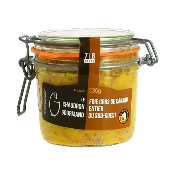 FOIE GRAS de CANARD Entier du Sud Ouest en Bocal Verre de 330 Gr Le Chaudron Gourmand