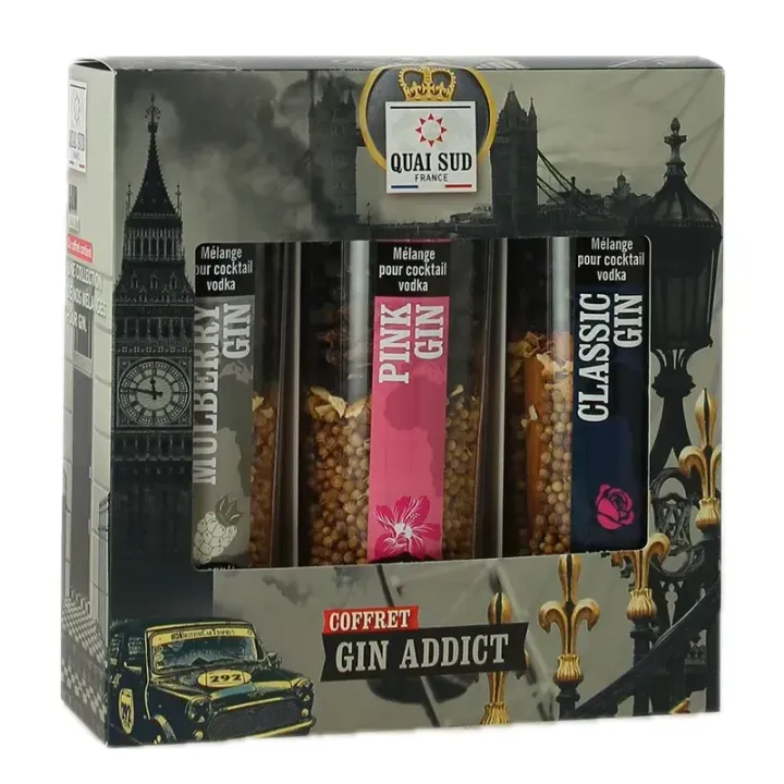 Acheter QUAI SUD Coffret GIN ADDICT 3 mélanges cocktails