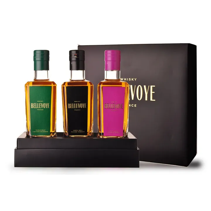 Coffret Bellevoye Prestige 3 x 20 cl Whiskies Français Vert, Noir & Prune