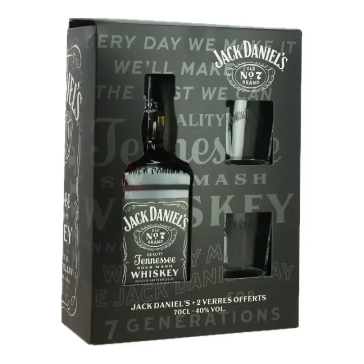 JACK DANIEL'S OLD N°7 Tennessee Whiskey en COFFRET + 2 verres 70 cl